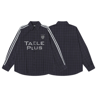 Splicing striped checkered long sleeved sports shirt