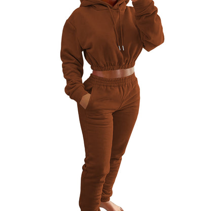 Women's Spring And Winter Plush Sports Casual Suit Hoodie+Jogging Pants Two-Piece Set