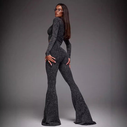 Trendy long sleeved slim fit and slimming flared pants set