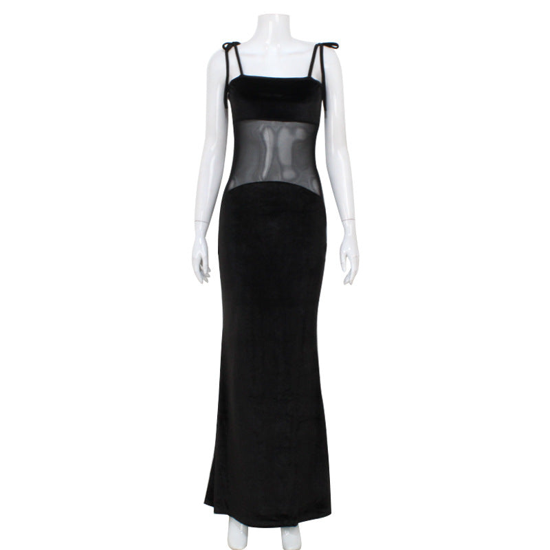 Strap perspective sexy and hot fashionable low cut suspender fish tail dress