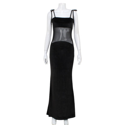 Strap perspective sexy and hot fashionable low cut suspender fish tail dress