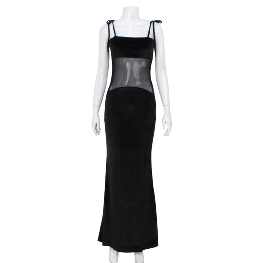 Strap perspective sexy and hot fashionable low cut suspender fish tail dress