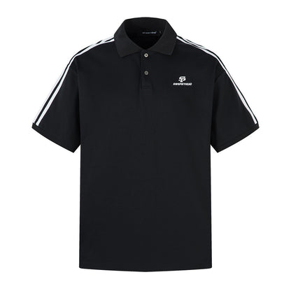 Three Stripes Sports Polo Shirt Men's Summer INS European and American Trend Splicing Loose Casual Turn-down Collar Short Sleeve T-Shirt