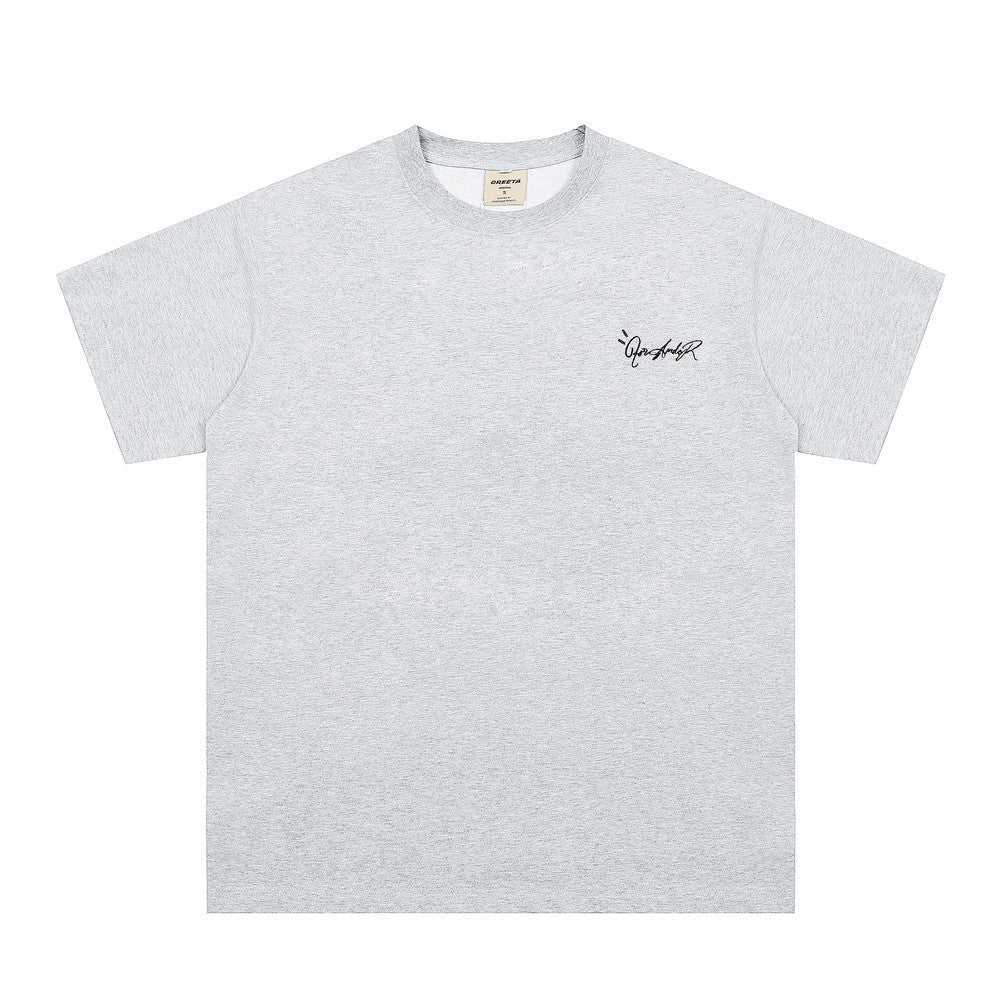 Artistic Letter Embroidery Casual Short Sleeve T-Shirt Hip Hop Loose Crew Neck Half-Sleeve Top for Men