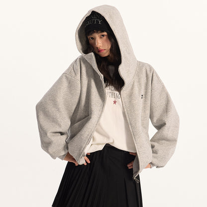 Vibe Casual Zip-Up Hoodie Unisex Autumn Winter Loose Short High Neck Solid Color Versatile