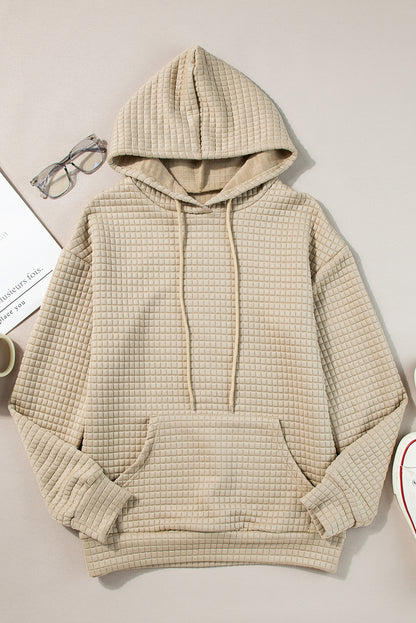 Fiery Red Quilted Kangaroo Pocket Drawstring Hoodie