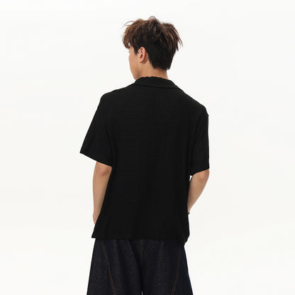 Unique Design Solid Color Short Sleeve Shirt Men's Casual Simple Cuban Collar Loose Fit