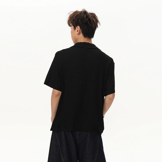 Unique Design Solid Color Short Sleeve Shirt Men's Casual Simple Cuban Collar Loose Fit