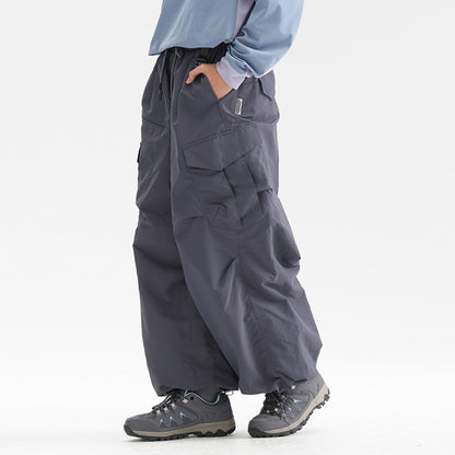 Urban Functional Style Sports Cargo Casual Trousers Unisex Drawstring Cuffed Loose Pants Pleated Design Sense