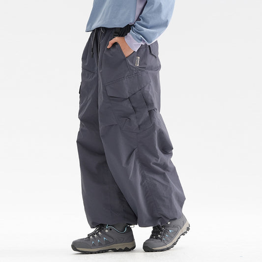 Urban Functional Style Sports Cargo Casual Trousers Unisex Drawstring Cuffed Loose Pants Pleated Design Sense