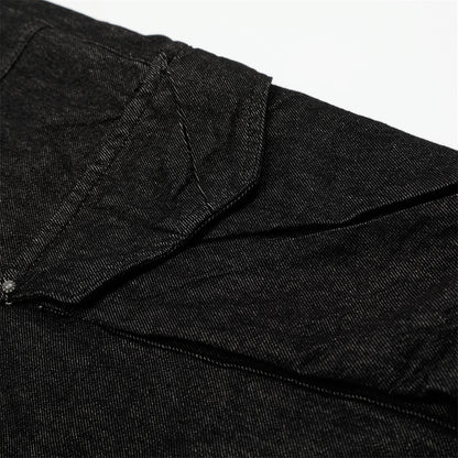 Loose Workwear Denim Shorts Men High Street Fashion 3D Large Pocket Design Solid Color Casual Wide-Leg Five-Point Pants