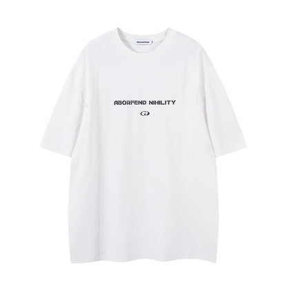 Fake Two-Piece Button Short Sleeve T-Shirt Men's Loose Street Letter Print Round Neck Three-Quarter Sleeve Top