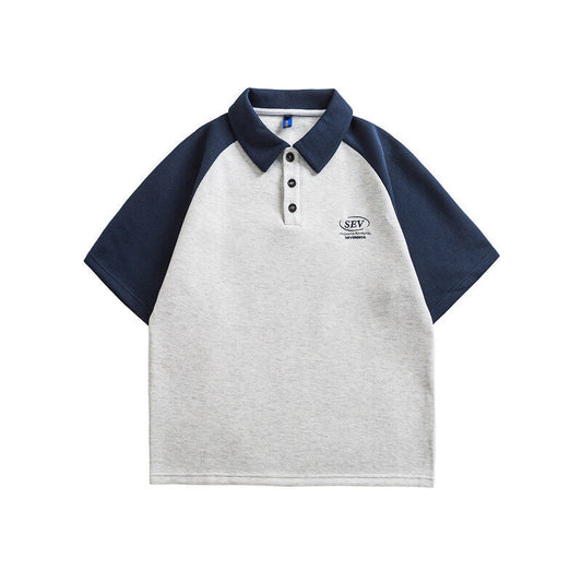 Color blocked polo shirts for men and women loose fitting short sleeves