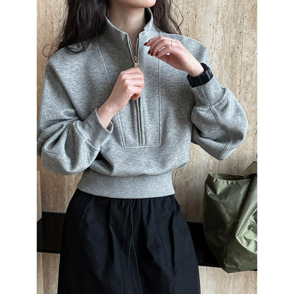 Half zip hoodie casual sports high waisted top