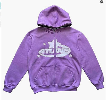 Full face zippered plush hoodie with a hat, American retro Y2K hoodie, men's casual jacket, men's