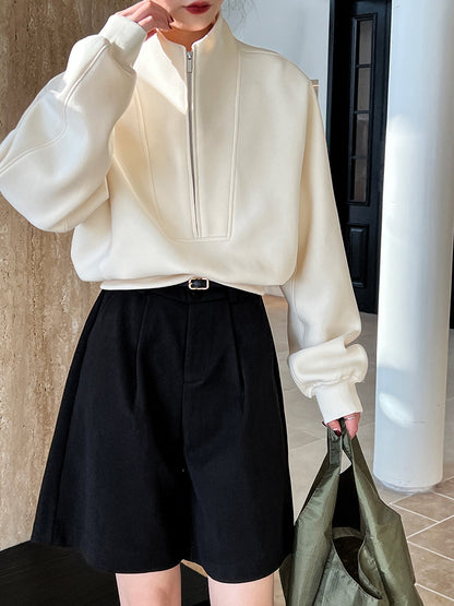 Half zip hoodie casual sports high waisted top