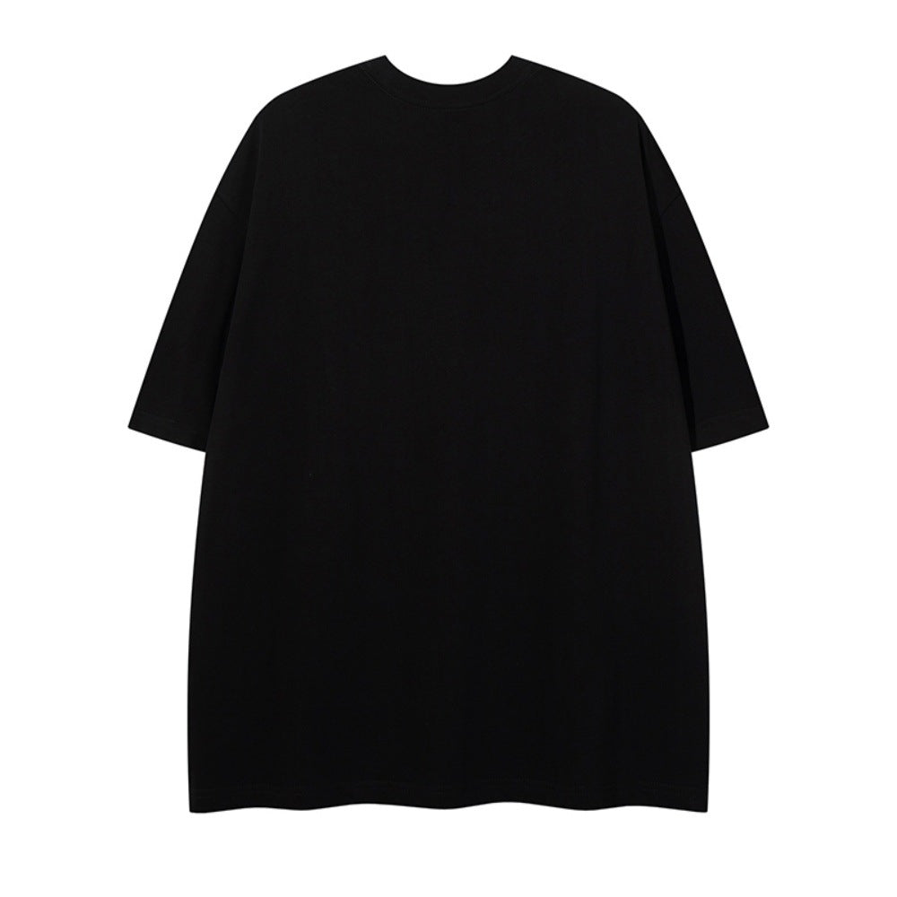 Colorful Rhinestone Lightning Design Round Neck Short Sleeve T-Shirt Pure Cotton Loose Top for Men Summer INS   Trendy