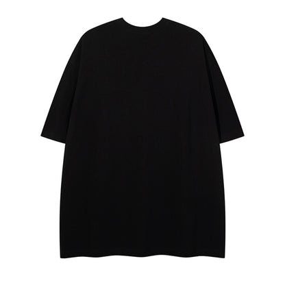 Colorful Rhinestone Lightning Design Round Neck Short Sleeve T-Shirt Pure Cotton Loose Top for Men Summer INS   Trendy