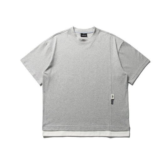 Splicing fake two short sleeved men's loose five quarter T-shirt