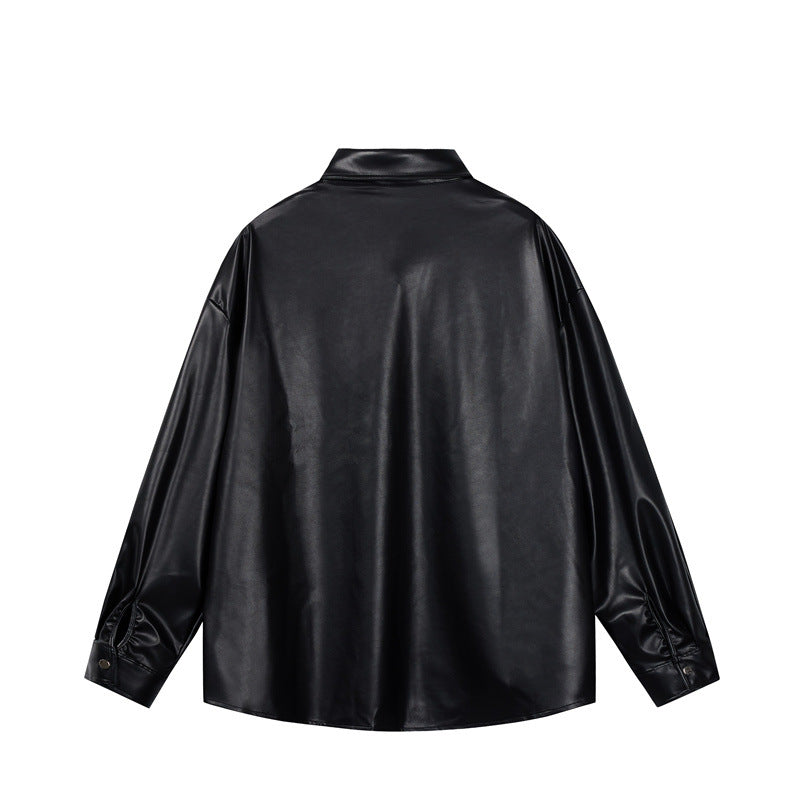 Simple solid color soft leather long sleeved men's and women's shirts