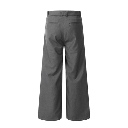Trendy Solid Color Irregular Splicing Casual Wide-Leg Pants Men's Design Pleated Pressed Trousers Loose Long Pants
