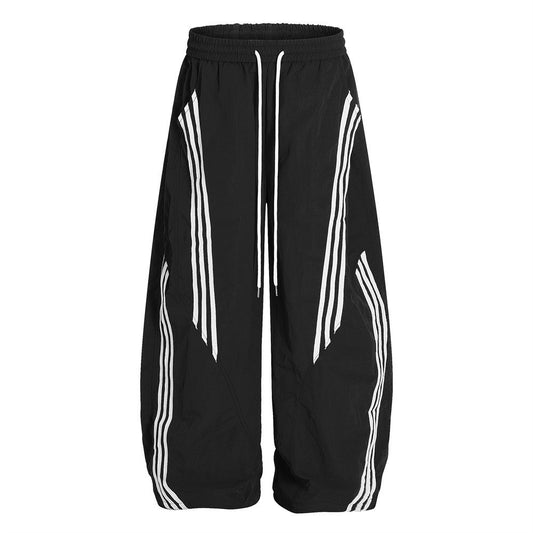 Casual Wide-Leg Pants Men's Loose Scythe Pants Vibe High Street Design Three-Stripe Pattern Trousers