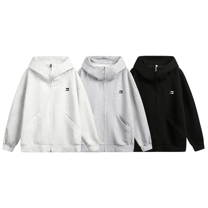 Vibe Casual Zip-Up Hoodie Unisex Autumn Winter Loose Short High Neck Solid Color Versatile