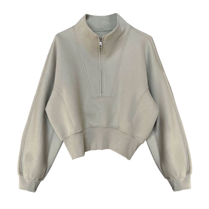 Half zip hoodie casual sports high waisted top