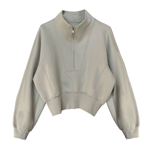 Half zip hoodie casual sports high waisted top