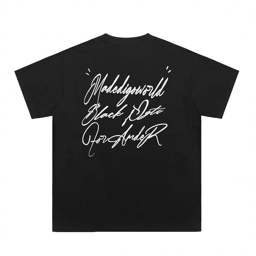 Artistic Letter Embroidery Casual Short Sleeve T-Shirt Hip Hop Loose Crew Neck Half-Sleeve Top for Men