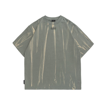 Washed and worn round neck T-shirt for men and women with short sleeves