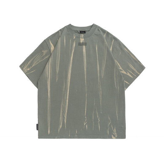 Washed and worn round neck T-shirt for men and women with short sleeves