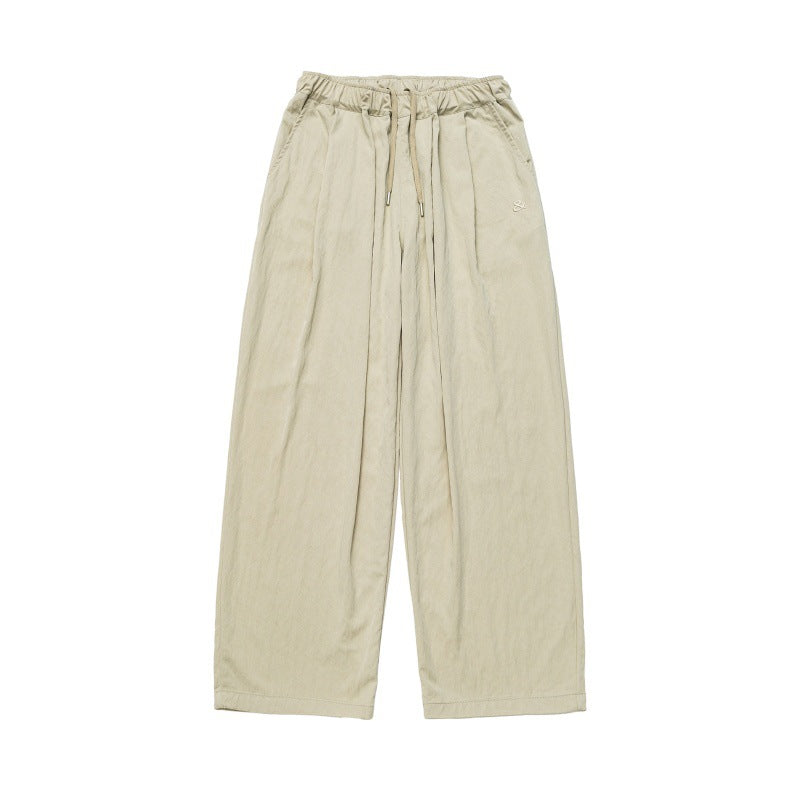 Solid color embroidery quick drying loose straight leg wide leg pants for men
