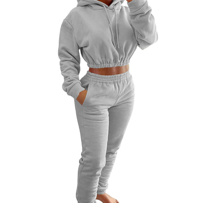 Women's Spring And Winter Plush Sports Casual Suit Hoodie+Jogging Pants Two-Piece Set
