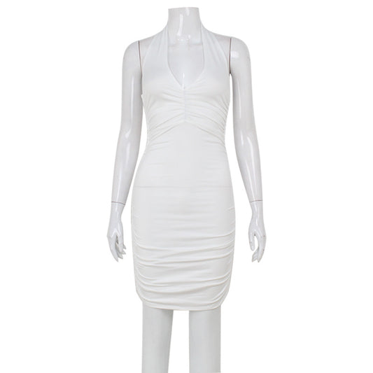 Summer Women's V-neck Low cut Hanging Neck Tight Dress