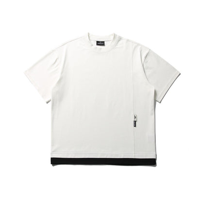 Splicing fake two short sleeved men's loose five quarter T-shirt