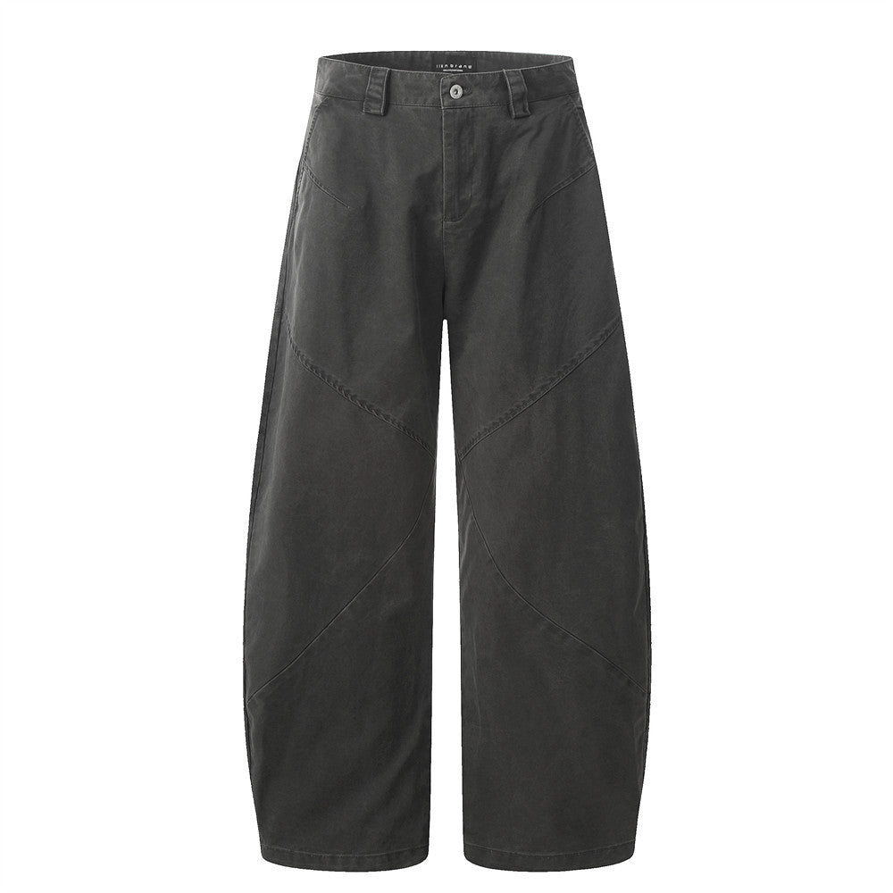 Loose Wide-Leg Denim Slash Pants Men's Street Fashion Workwear Long Pants Distressed Washed Punk Deconstructed Patchwork Banana Pants