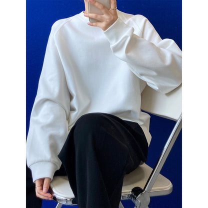 Solid color round neck layered long sleeved T-shirt loose women's base hoodie