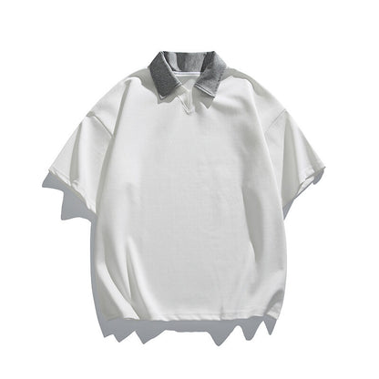 Men's loose short sleeved polo shirt with contrasting collar