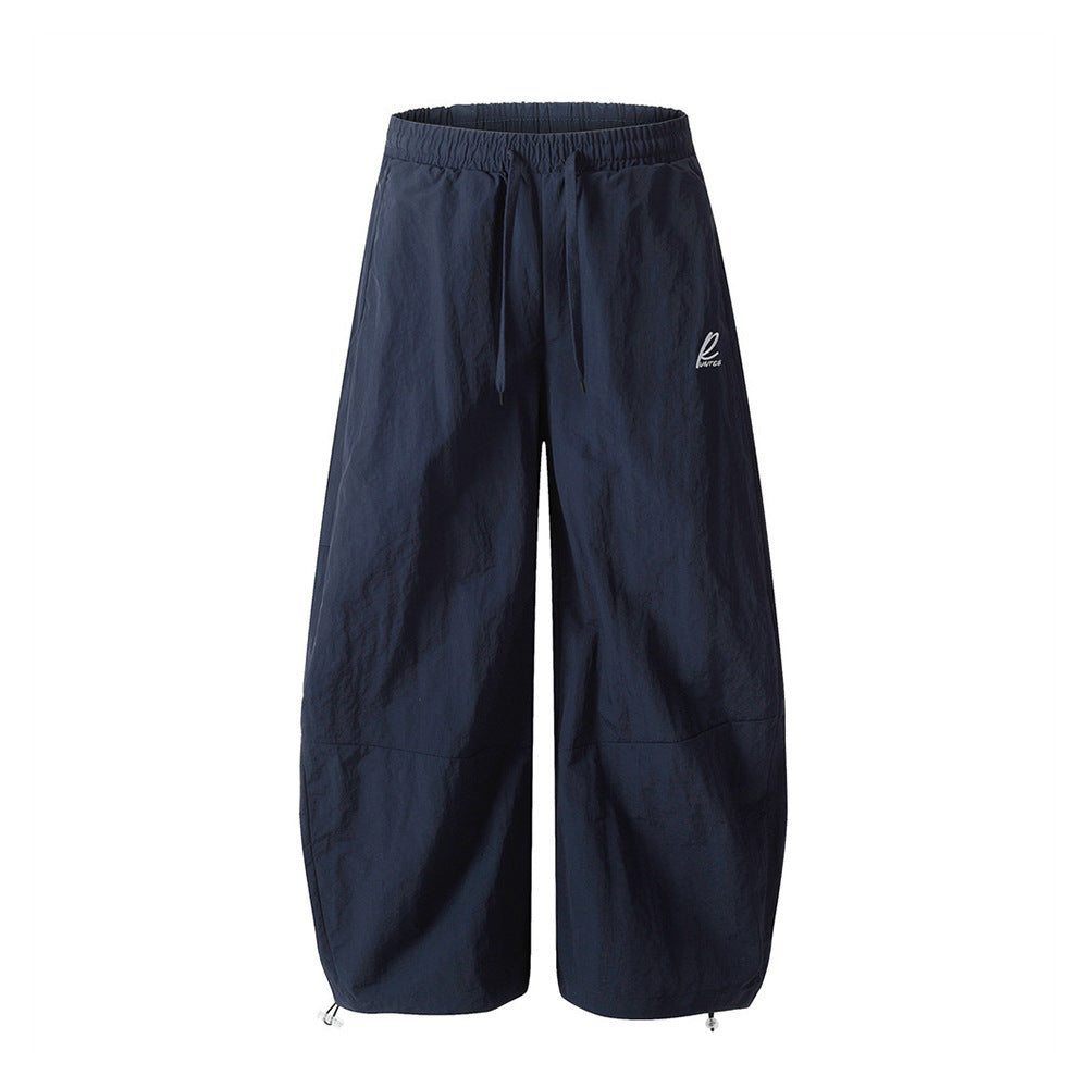 Loose Wide-Leg Tapered Casual Pants for Men with High-Street Pleated Design and Pressed Crease Long Trousers