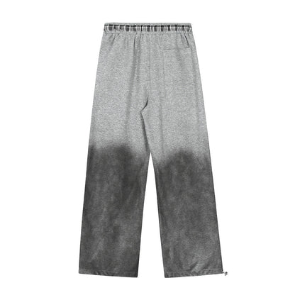 Gradient Color Block Casual Pants Hip Hop Distressed Embroidered Sweatpants Men's Loose Straight Drawstring Long Pants