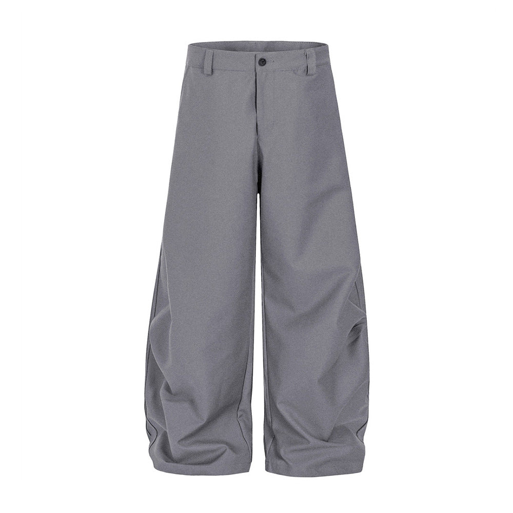 Loose Wide-Leg Solid Color Tapered Pants Men's Hip-Hop Trendy Vibe Pleated Design Versatile Casual Floor-Length Long Pants