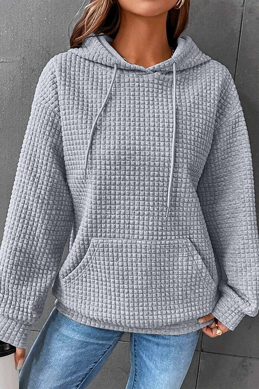 Fiery Red Quilted Kangaroo Pocket Drawstring Hoodie