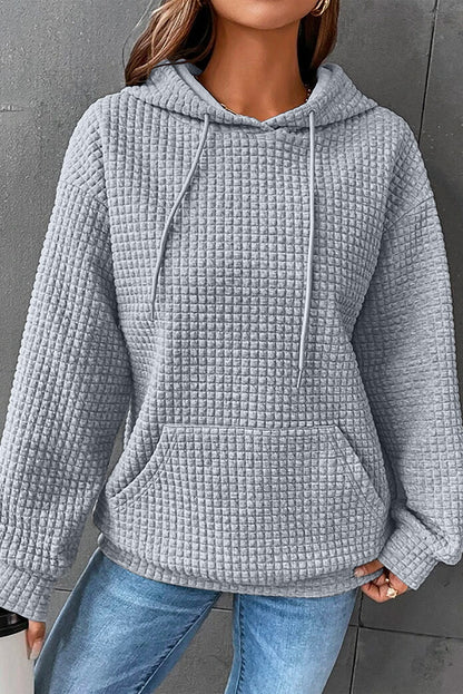 Fiery Red Quilted Kangaroo Pocket Drawstring Hoodie