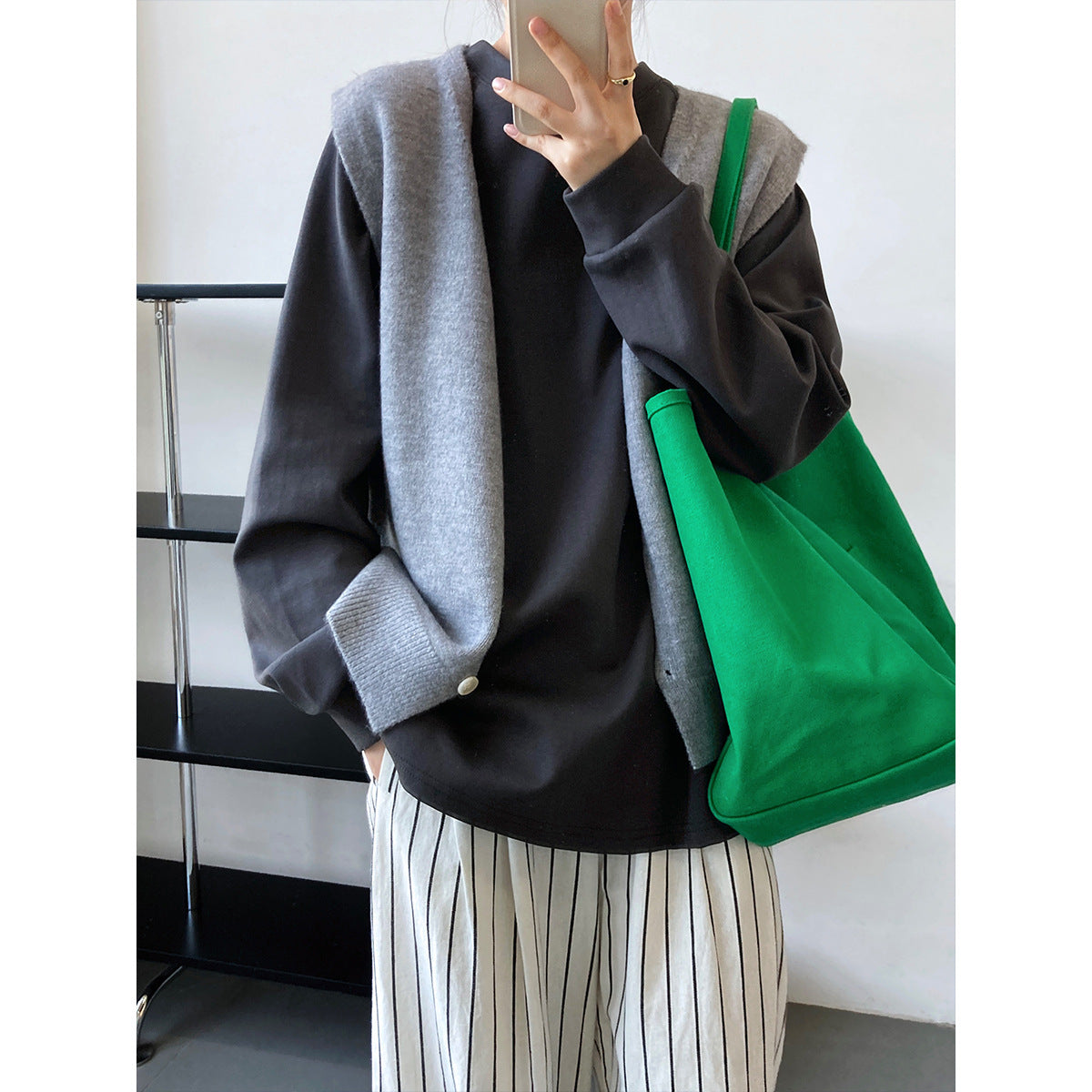 Solid color round neck layered long sleeved T-shirt loose women's base hoodie