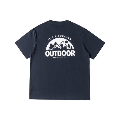 Camping Mountain Print Round Neck T-shirt Men's Short Sleeve