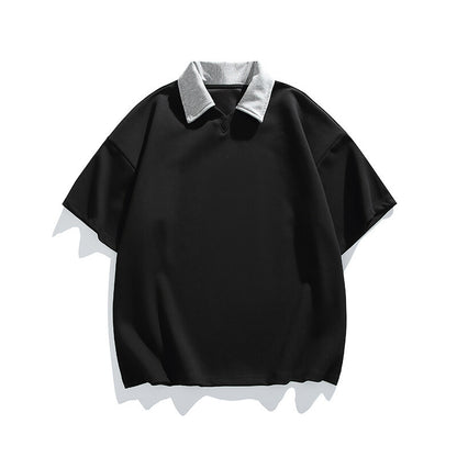 Men's loose short sleeved polo shirt with contrasting collar