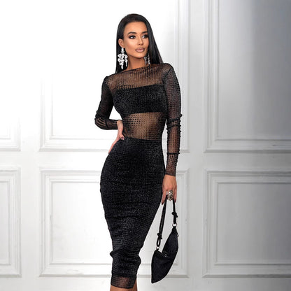Sexy mesh see through slim fit dress three piece set