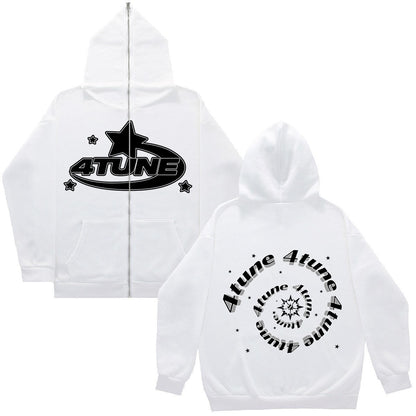Full face zippered plush hoodie with a hat, American retro Y2K hoodie, men's casual jacket, men's