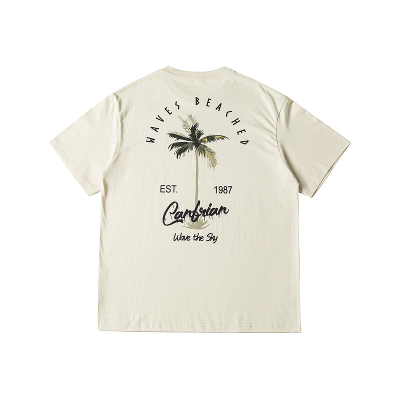 Coconut print round neck T-shirt for men and women with short sleeves